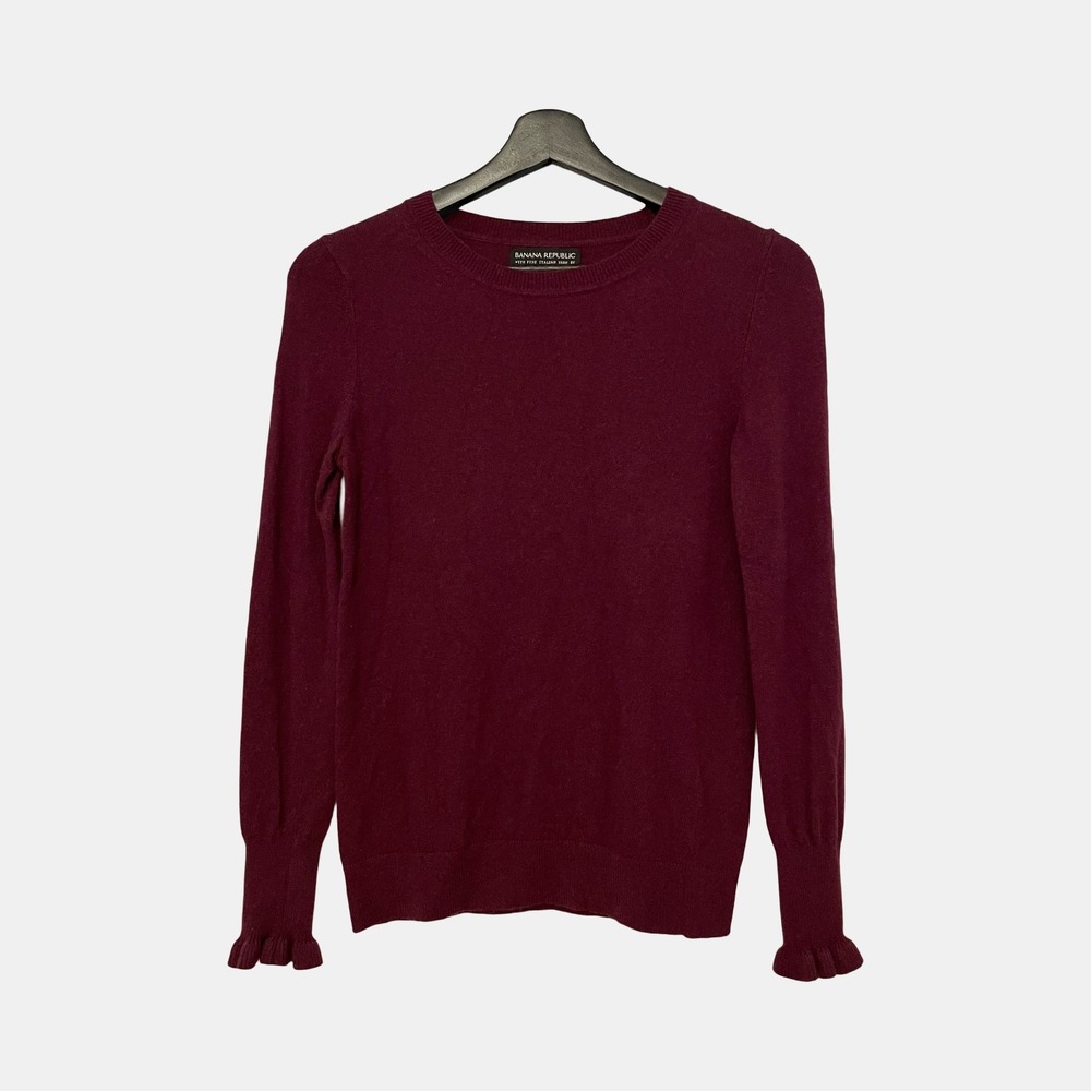 Banana Republic Filpucci Sweater Italian Merino Cashmere Ruffle Cuff Burgundy XS